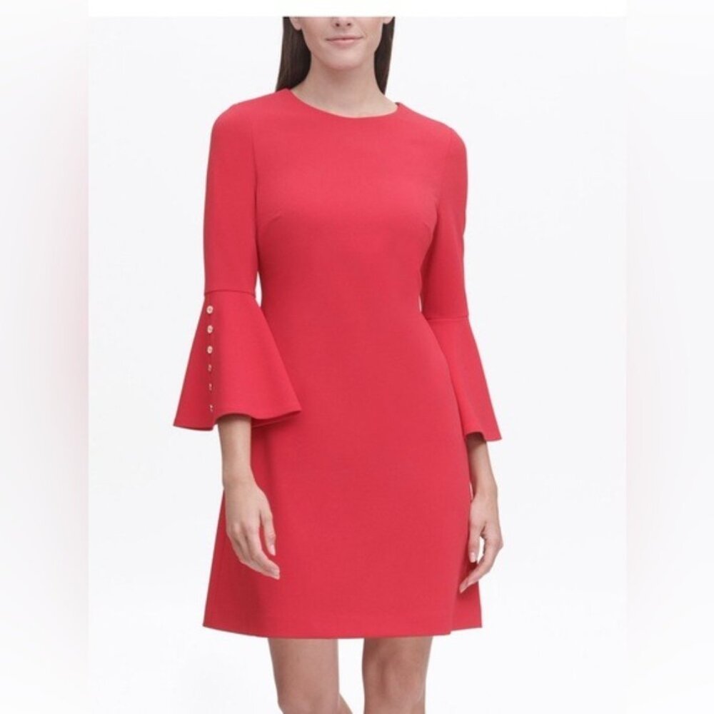 Tommy Hilfiger Women's Bell Sleeves Sheath Dress Red Size 2   Solid